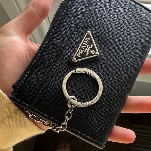 Prada Black Saffiano Zip Card Wallet with Triangle Logo - Picture 5 of 5